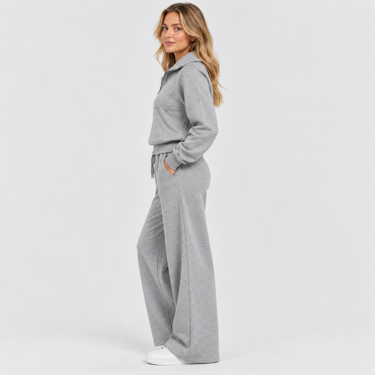 Joggingsæt med Lynlås - Todelt Loungewear med Vide Ben