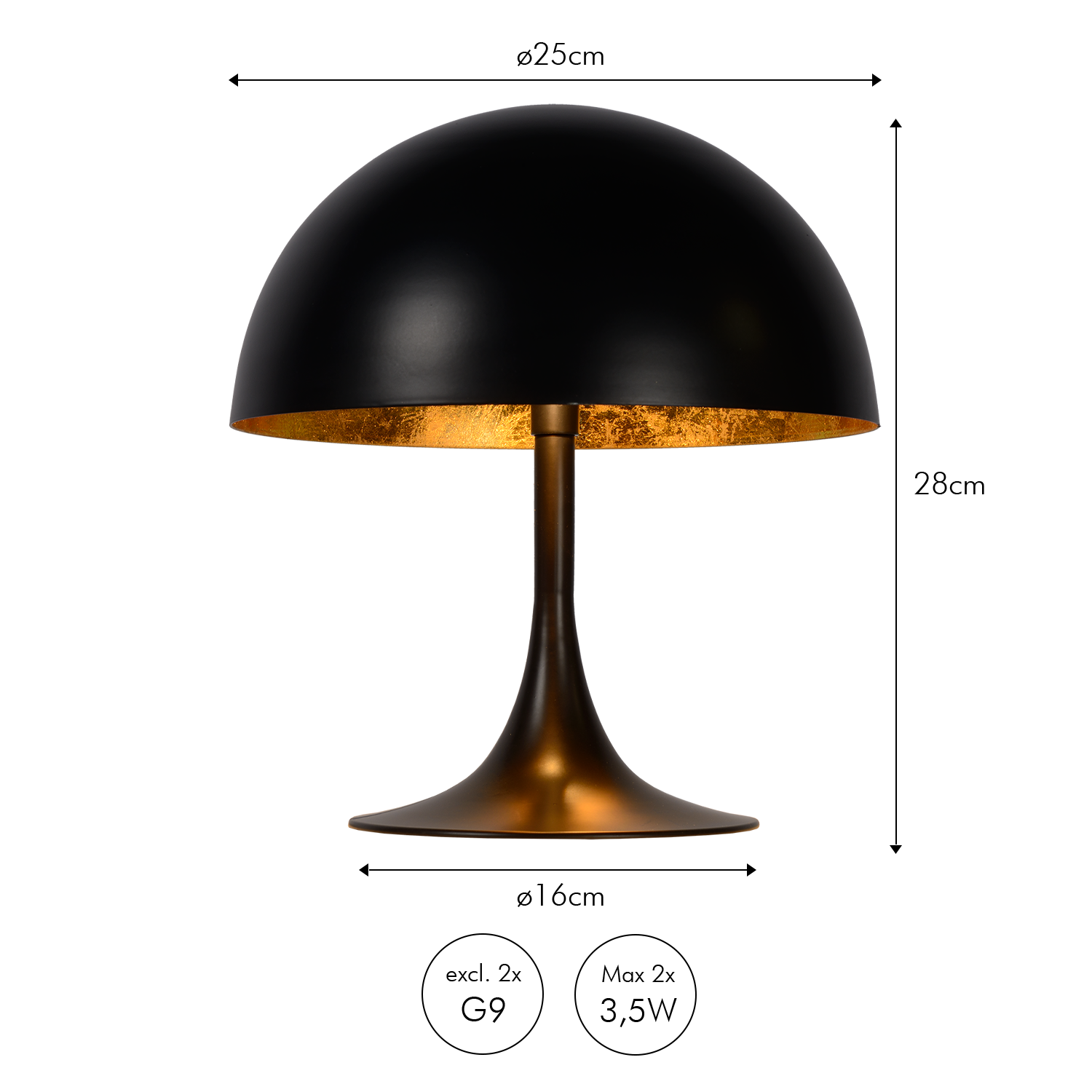 Bordlampe Braga rund bordlampe med lysrefleksion