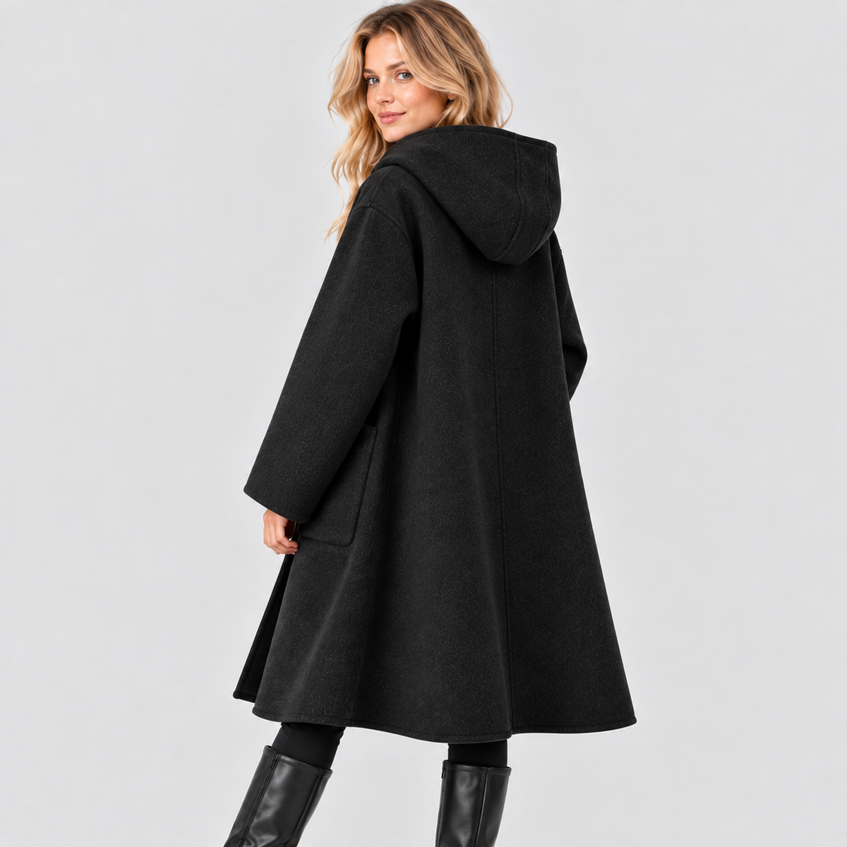 Lang Frakke i Uldlook - Wrap-Lukning med Revers