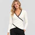 Wrap Sweater til Damer - V-Hals med Kontrastkant