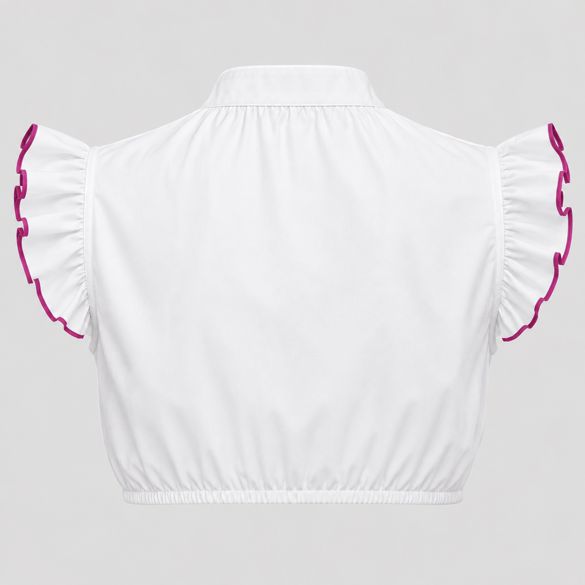 Cropped Dirndlbluse til Damer - Opstående Krave med Lyserød Kant