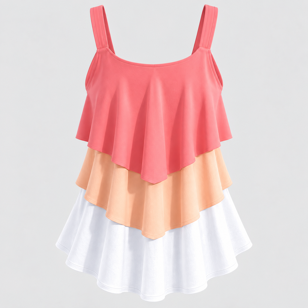 Tankini Sæt til Damer - Løs Top med Samlet Halsudskæring og Shorts