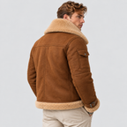 Læderlook Pilotjakke til Herrer - Bred Krave i Shearling-Stil