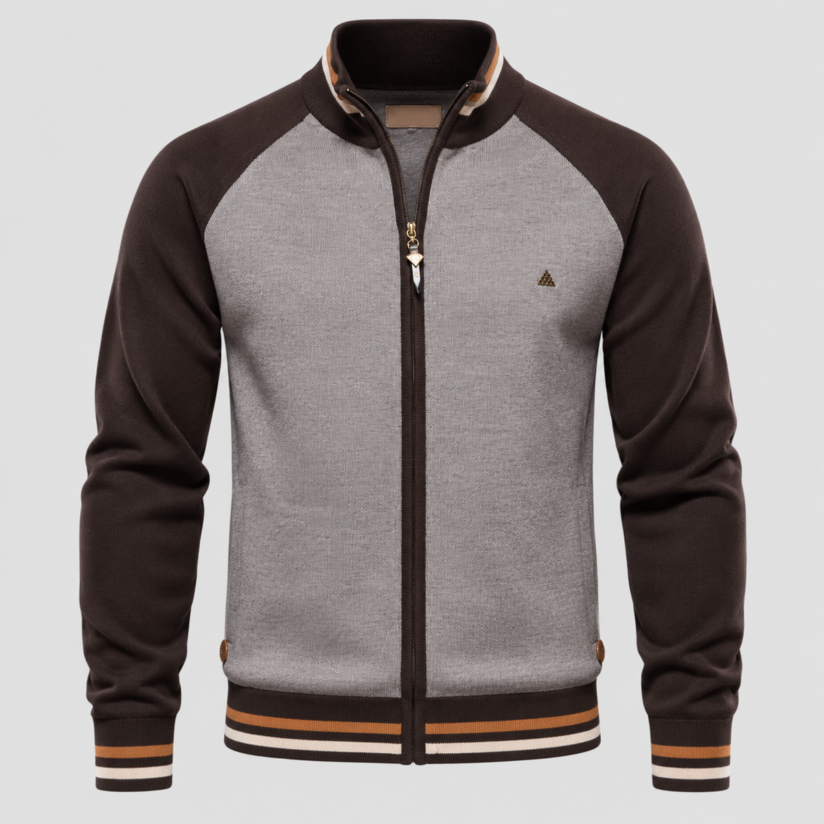 Cardigan med Lynlås til Herrer - Colorblock Ærmer og Stribet Kant