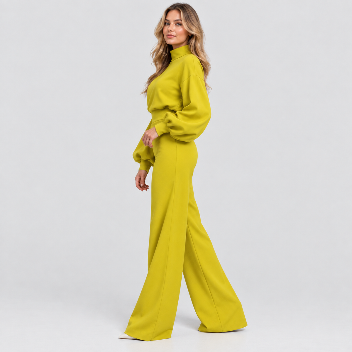Langærmet Jumpsuit til Damer - Puffærmer og Brede Ben