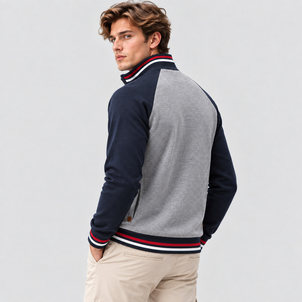 Cardigan med Lynlås til Herrer - Colorblock Ærmer og Stribet Kant