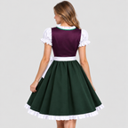 Dirndlkjole til Damer - Blomme Snøret Overdel og Hvidt Forklæde