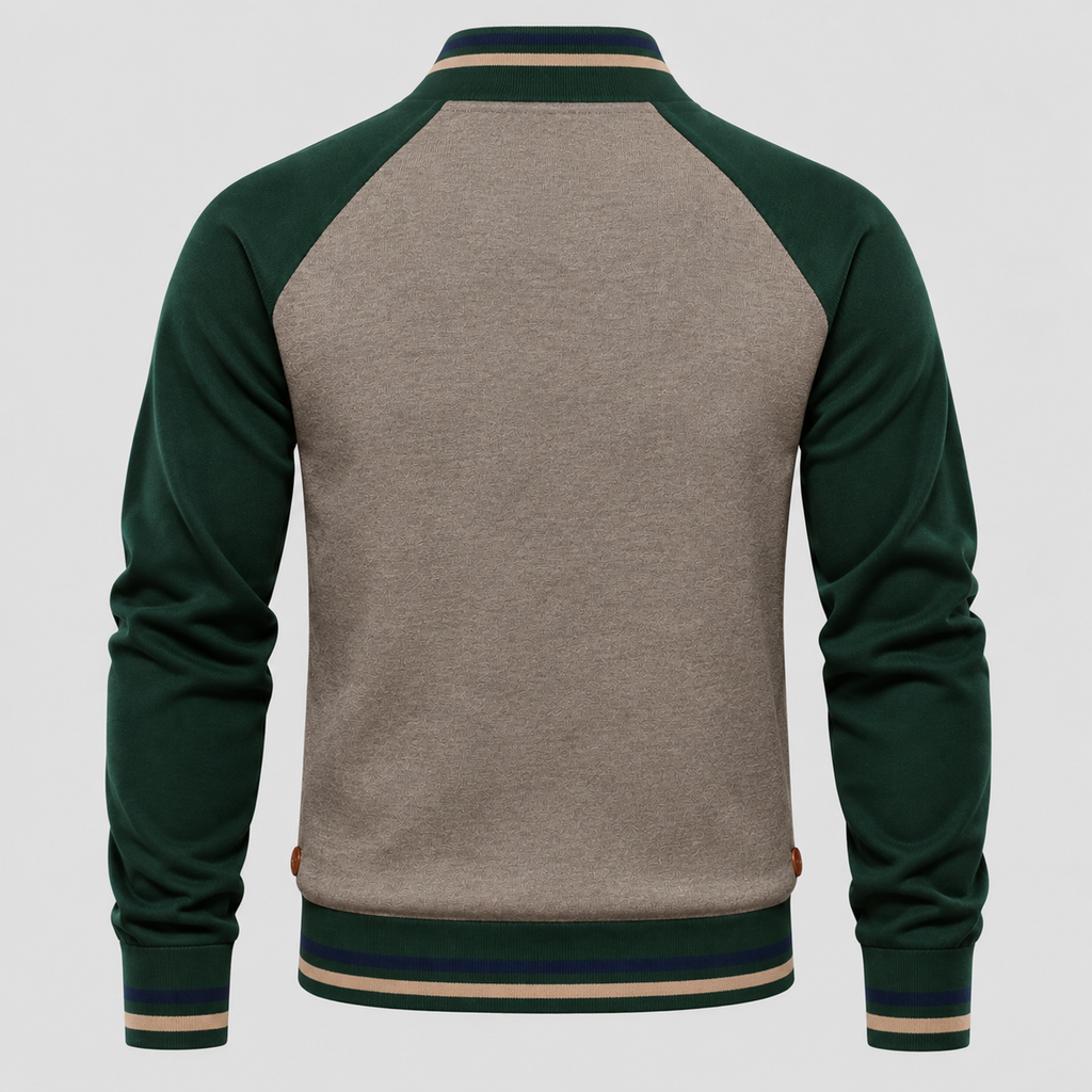 Cardigan med Lynlås til Herrer - Colorblock Ærmer og Stribet Kant