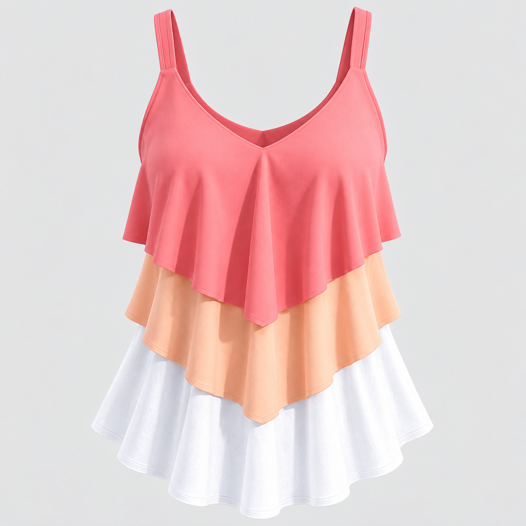 Tankini Sæt til Damer - Løs Top med Samlet Halsudskæring og Shorts