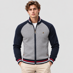 Cardigan med Lynlås til Herrer - Colorblock Ærmer og Stribet Kant