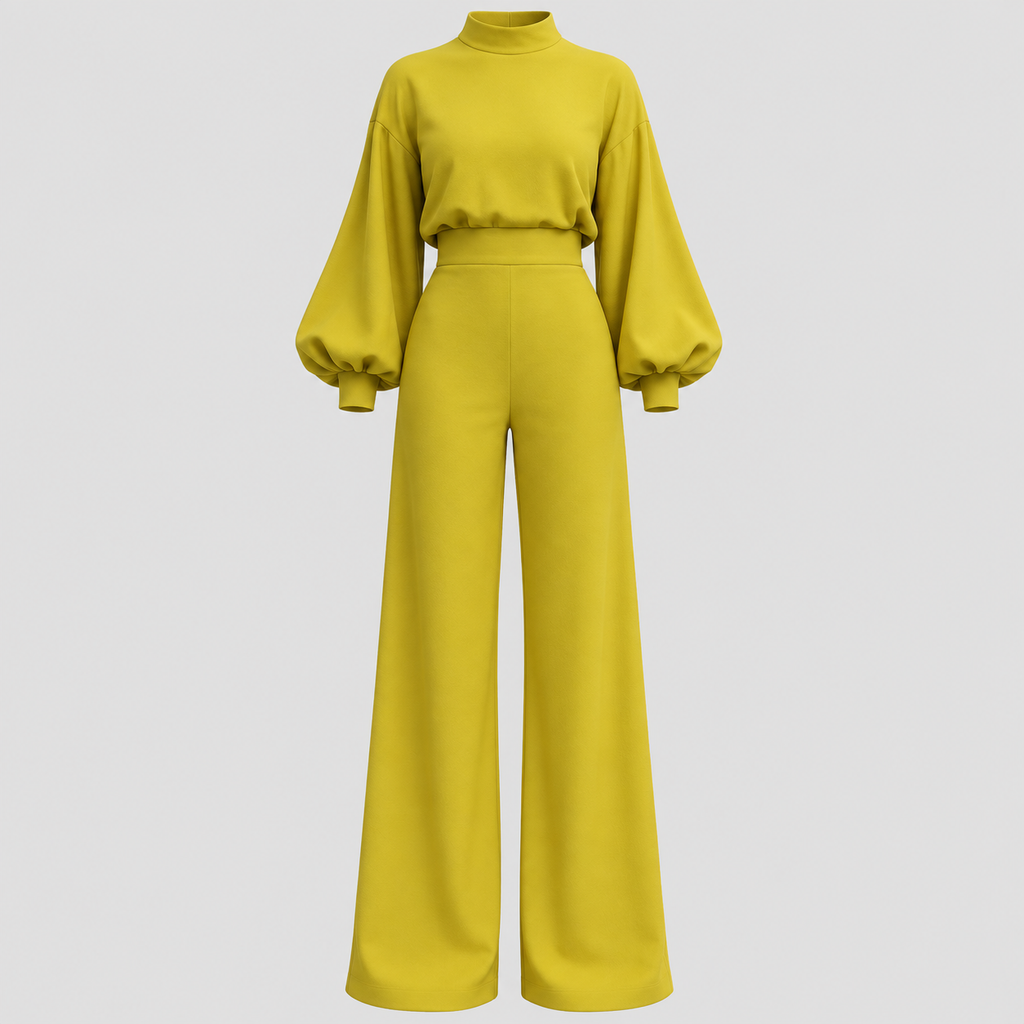 Langærmet Jumpsuit til Damer - Puffærmer og Brede Ben