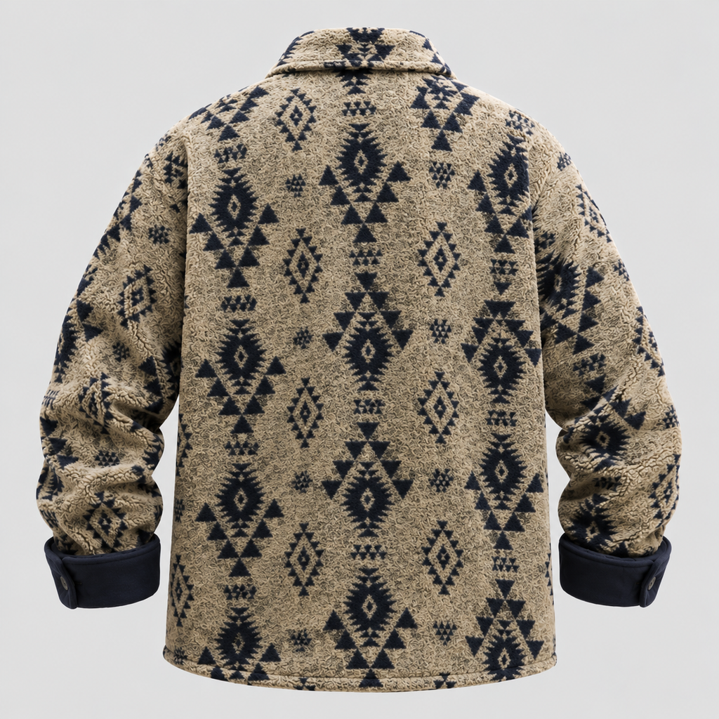 Overshirt i Uld til Herrer - Geometrisk Mønster med Kontrastkant