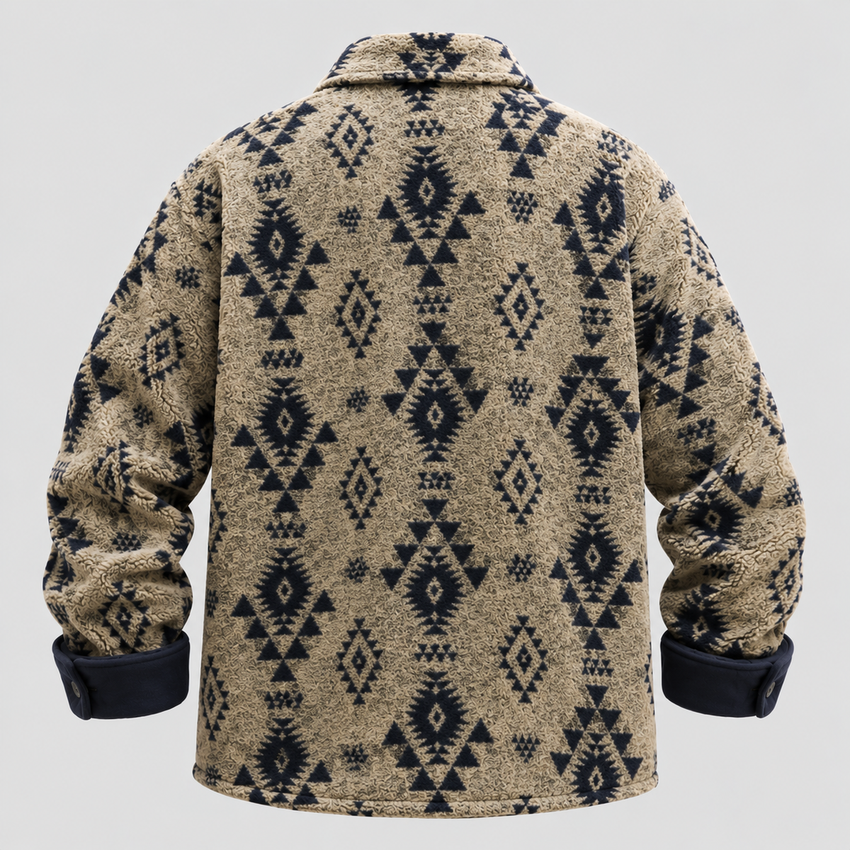 Overshirt i Uld til Herrer - Geometrisk Mønster med Kontrastkant
