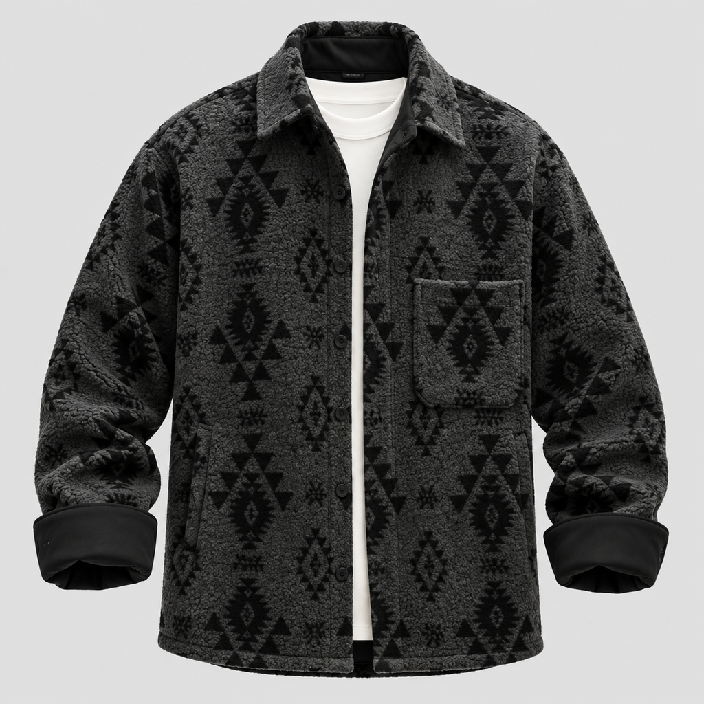 Overshirt i Uld til Herrer - Geometrisk Mønster med Kontrastkant