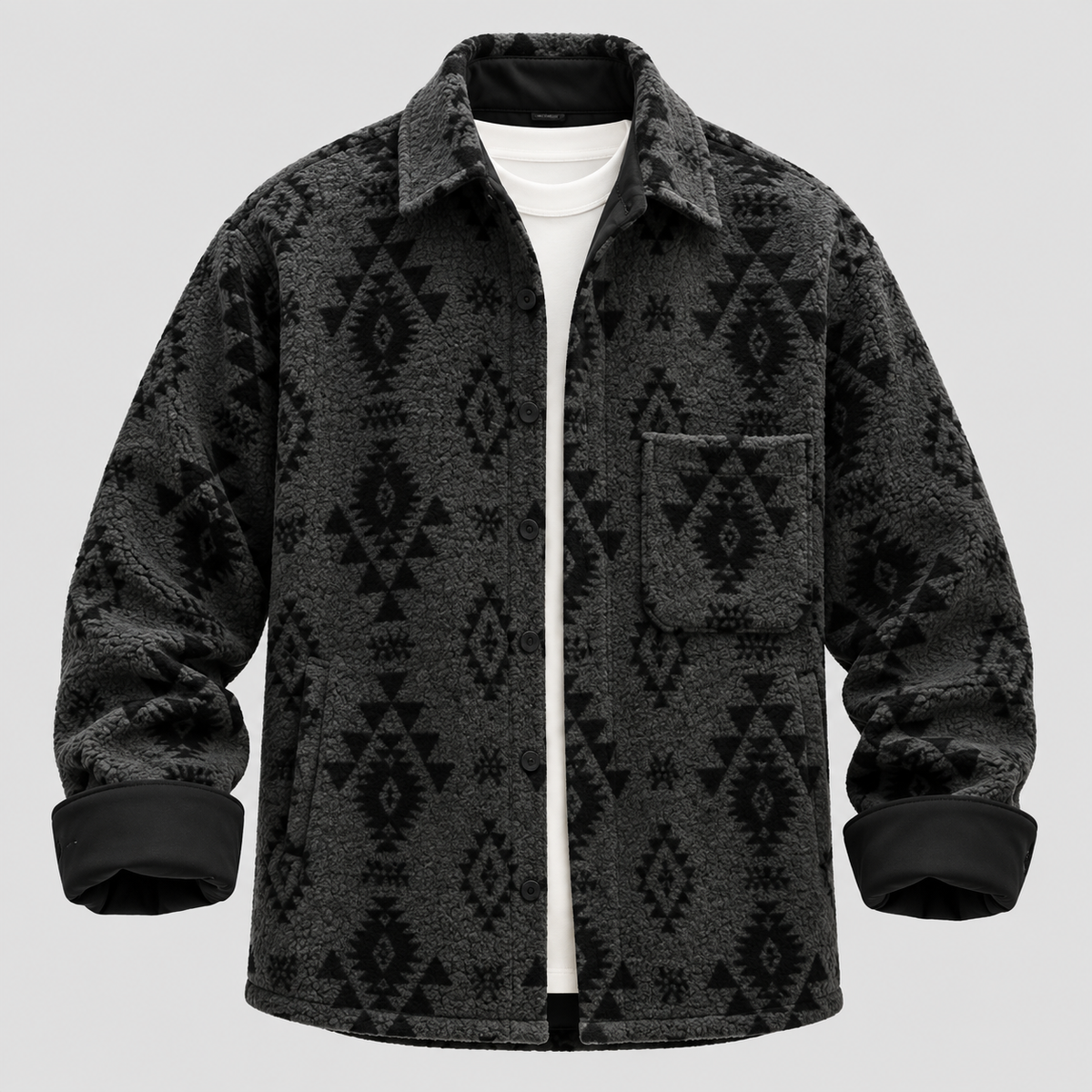 Overshirt i Uld til Herrer - Geometrisk Mønster med Kontrastkant