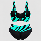 Højtaljet Bikinisæt til Damer - Stribet Print med Justerbare Stropper