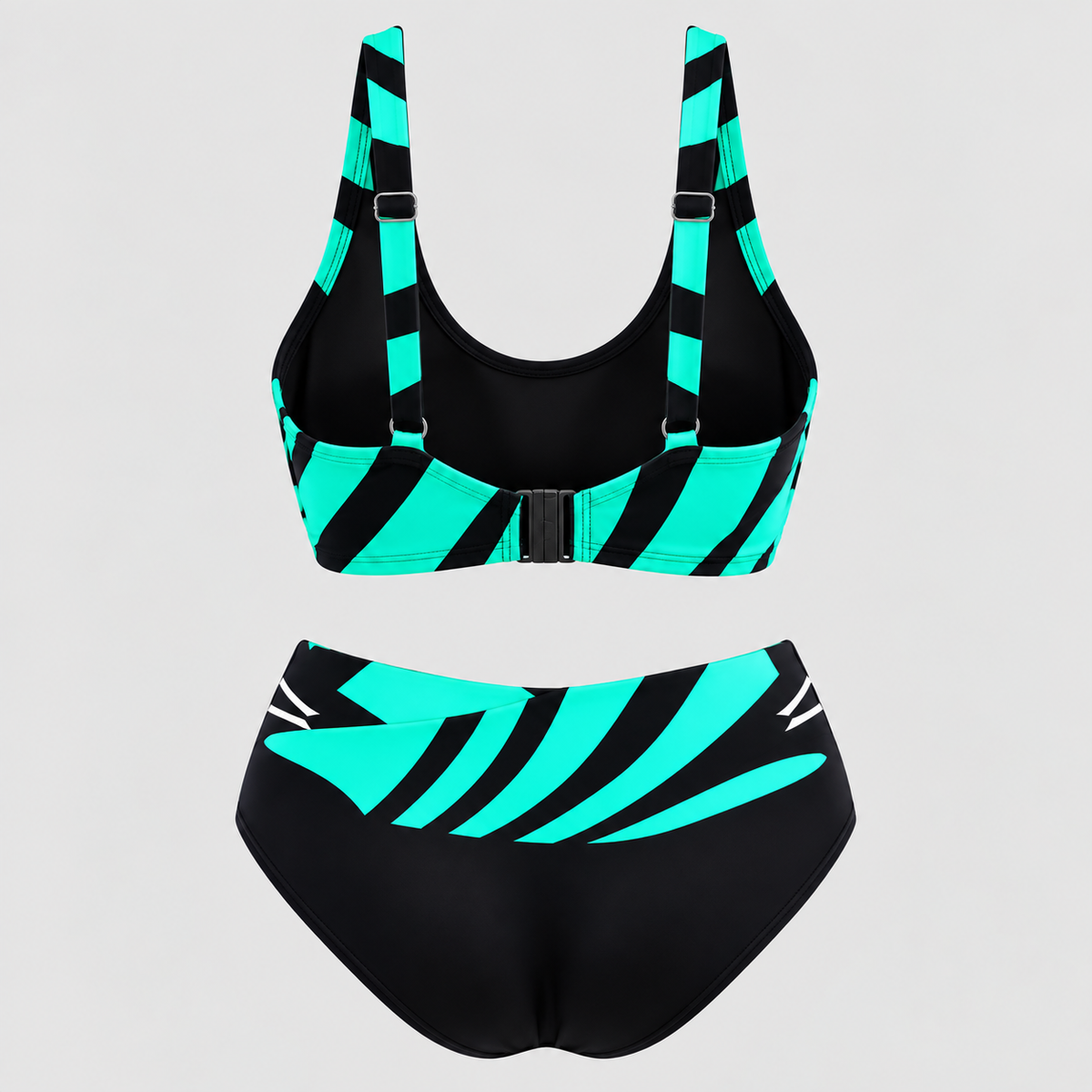 Højtaljet Bikinisæt til Damer - Stribet Print med Justerbare Stropper