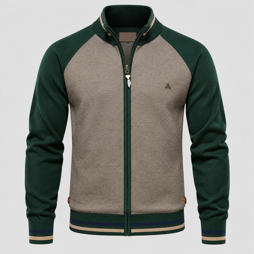 Cardigan med Lynlås til Herrer - Colorblock Ærmer og Stribet Kant