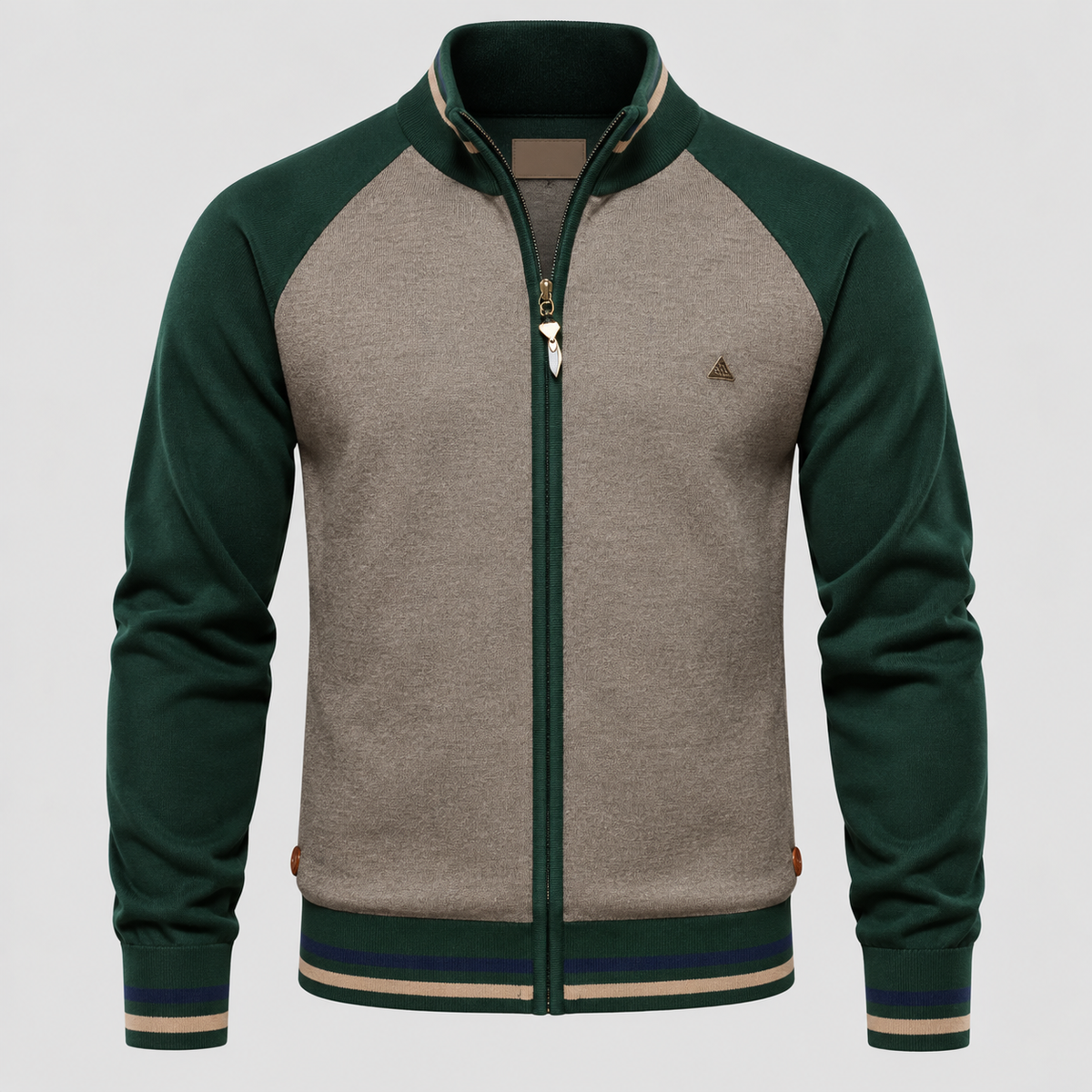 Cardigan med Lynlås til Herrer - Colorblock Ærmer og Stribet Kant