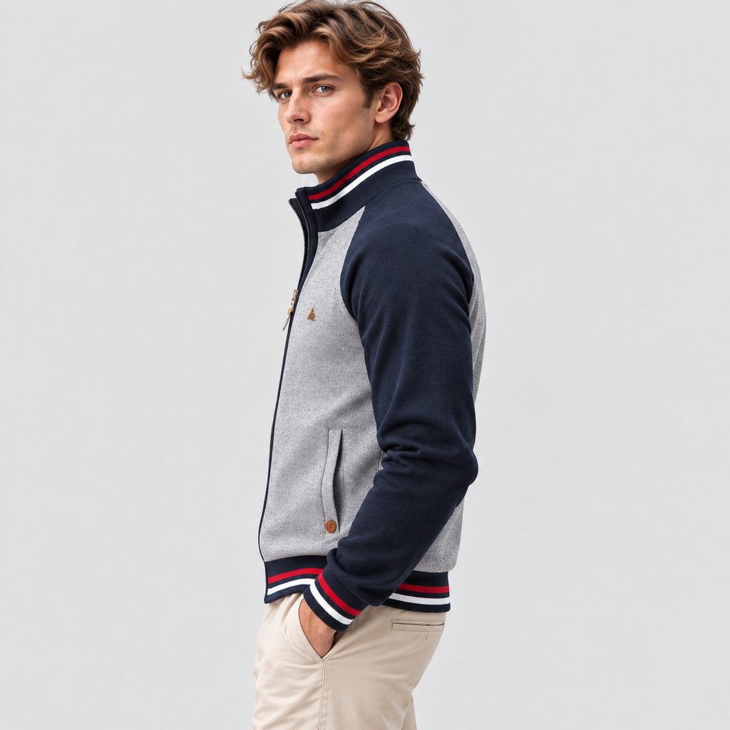 Cardigan med Lynlås til Herrer - Colorblock Ærmer og Stribet Kant