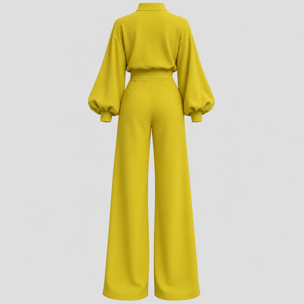 Langærmet Jumpsuit til Damer - Puffærmer og Brede Ben