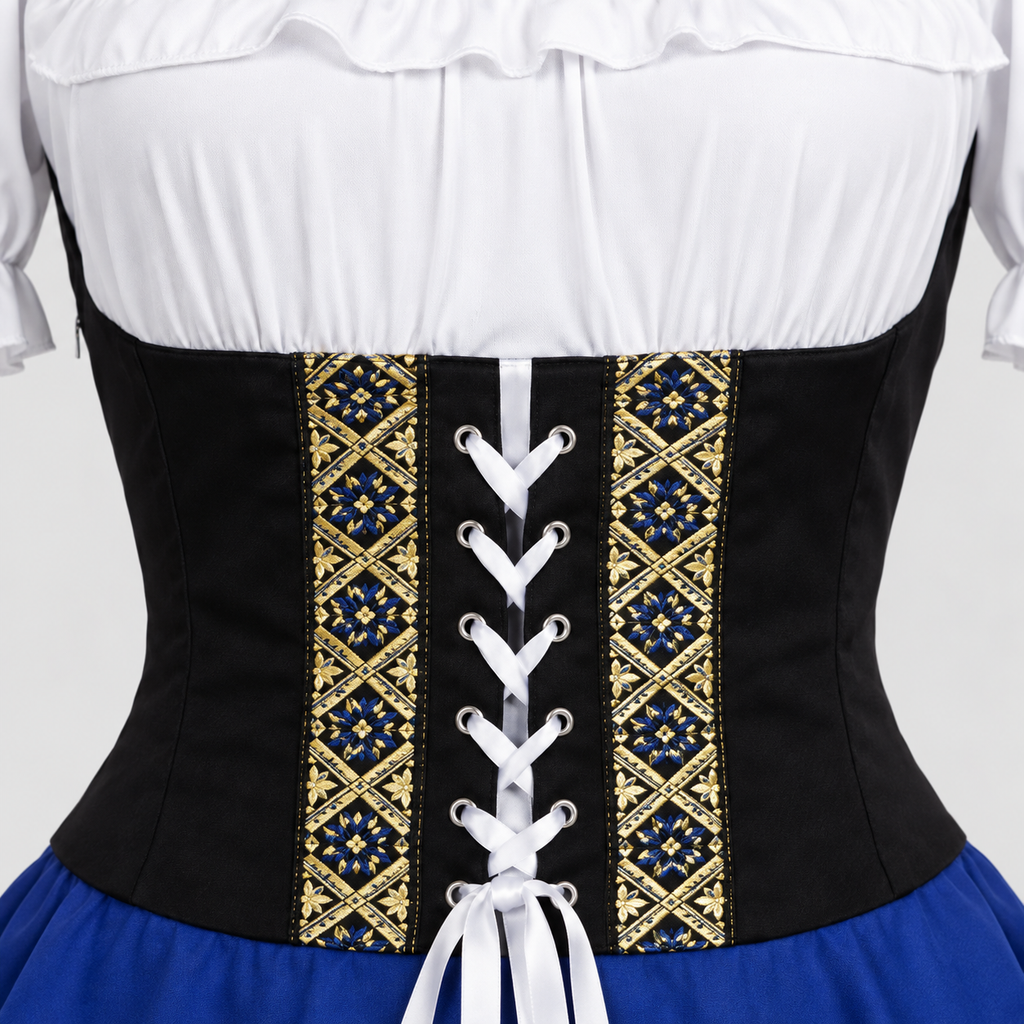 Blå Oktoberfest Kjole til Damer - Overdel i Korsetstil og Pufærmer