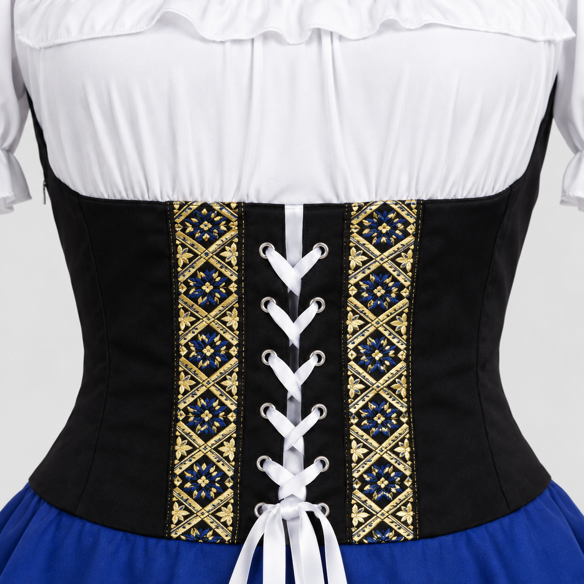 Blå Oktoberfest Kjole til Damer - Overdel i Korsetstil og Pufærmer
