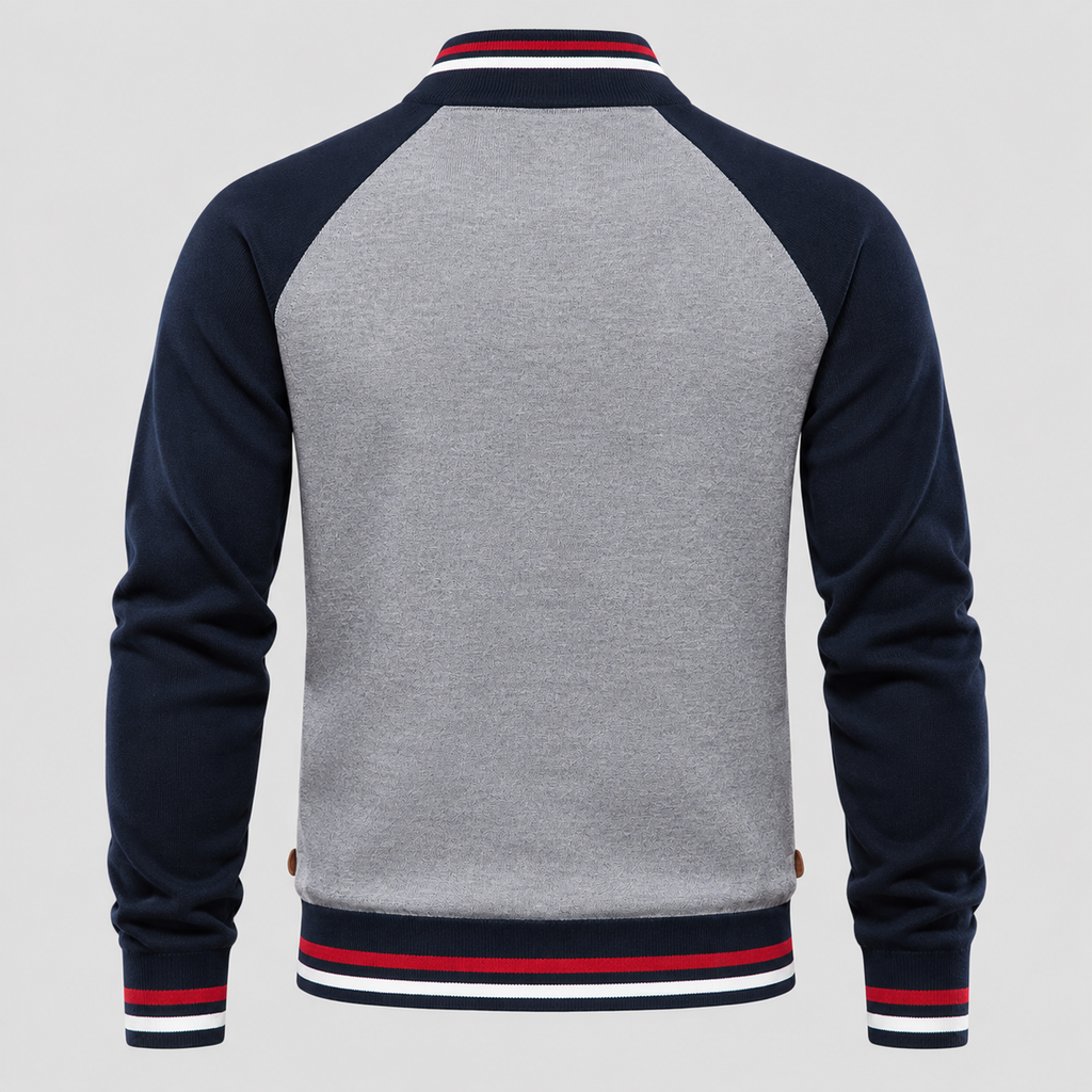 Cardigan med Lynlås til Herrer - Colorblock Ærmer og Stribet Kant