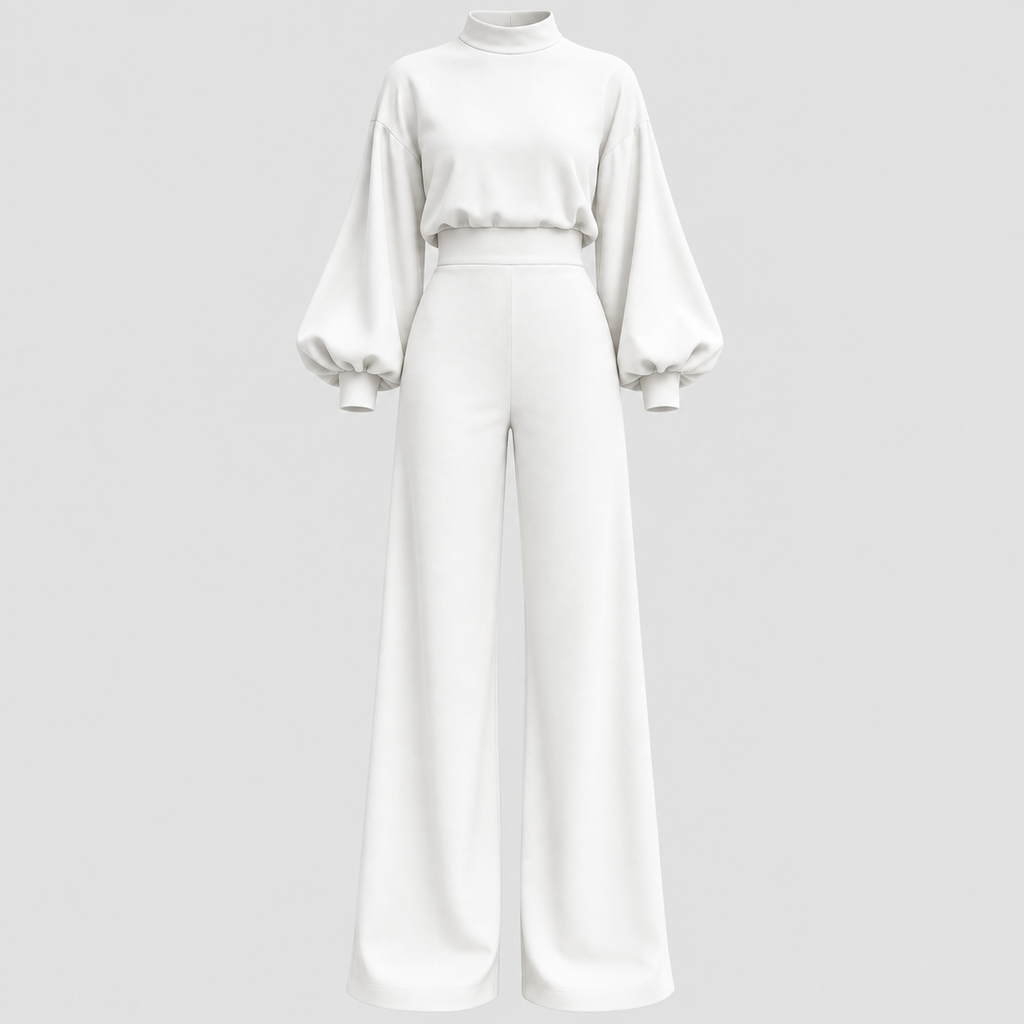 Langærmet Jumpsuit til Damer - Puffærmer og Brede Ben