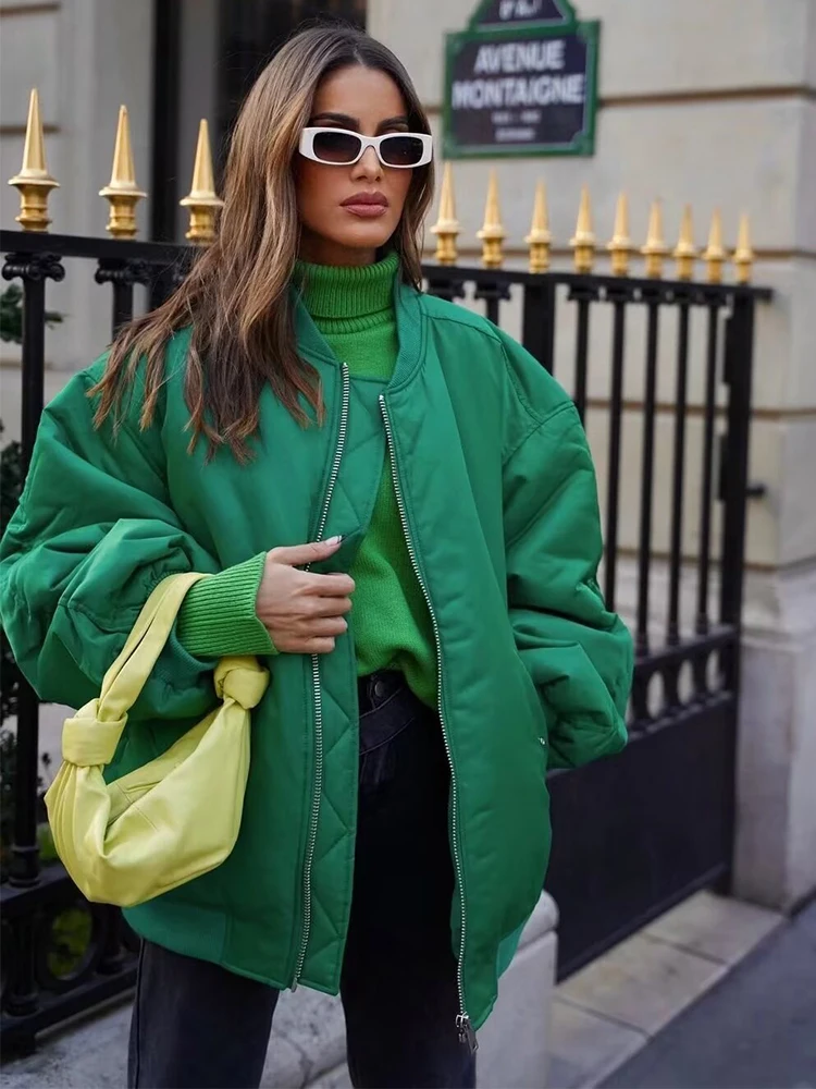 Trendy oversized bomberjakke til kvinder med quiltet polstring