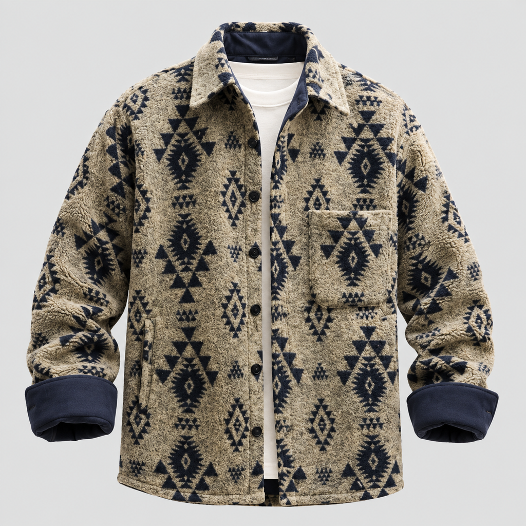 Overshirt i Uld til Herrer - Geometrisk Mønster med Kontrastkant
