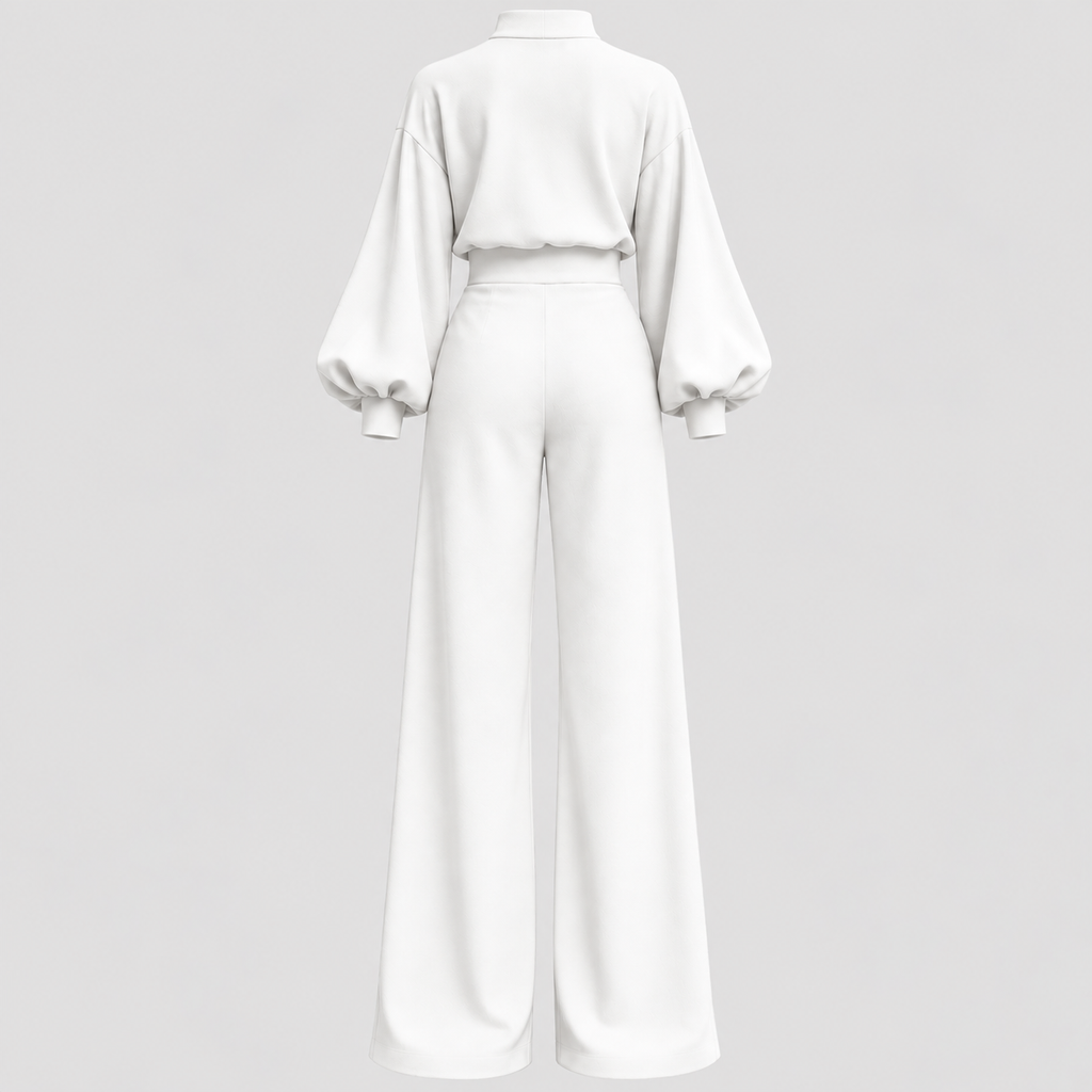 Langærmet Jumpsuit til Damer - Puffærmer og Brede Ben