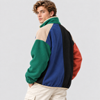 Colorblock Jakke - Høj Krave med Lynlås i Fuld Længde