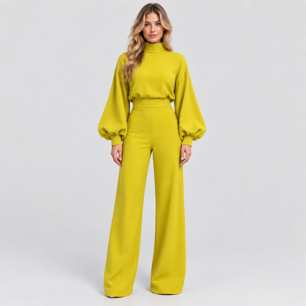 Langærmet Jumpsuit til Damer - Puffærmer og Brede Ben