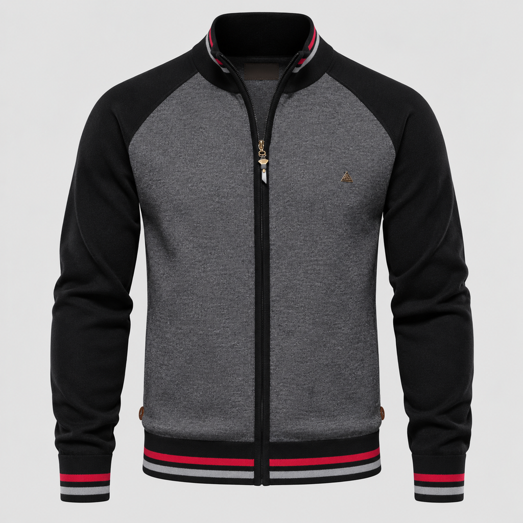 Cardigan med Lynlås til Herrer - Colorblock Ærmer og Stribet Kant