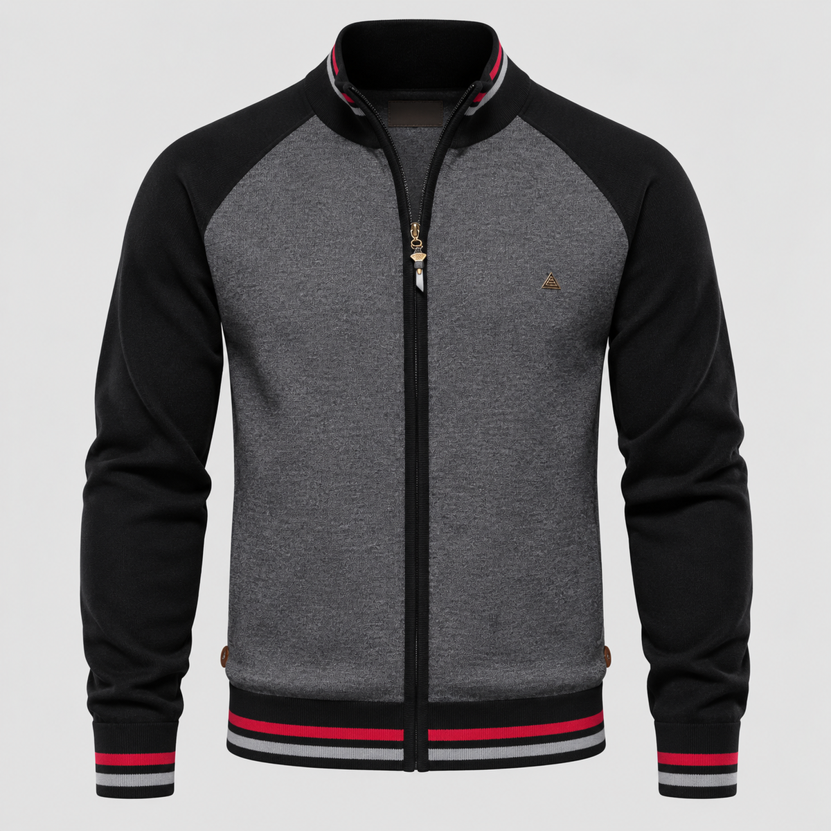 Cardigan med Lynlås til Herrer - Colorblock Ærmer og Stribet Kant