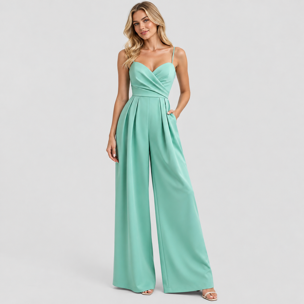 Jumpsuit med Brede Ben til Damer - Wrap Top og Spaghettistropper