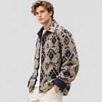 Overshirt i Uld til Herrer - Geometrisk Mønster med Kontrastkant