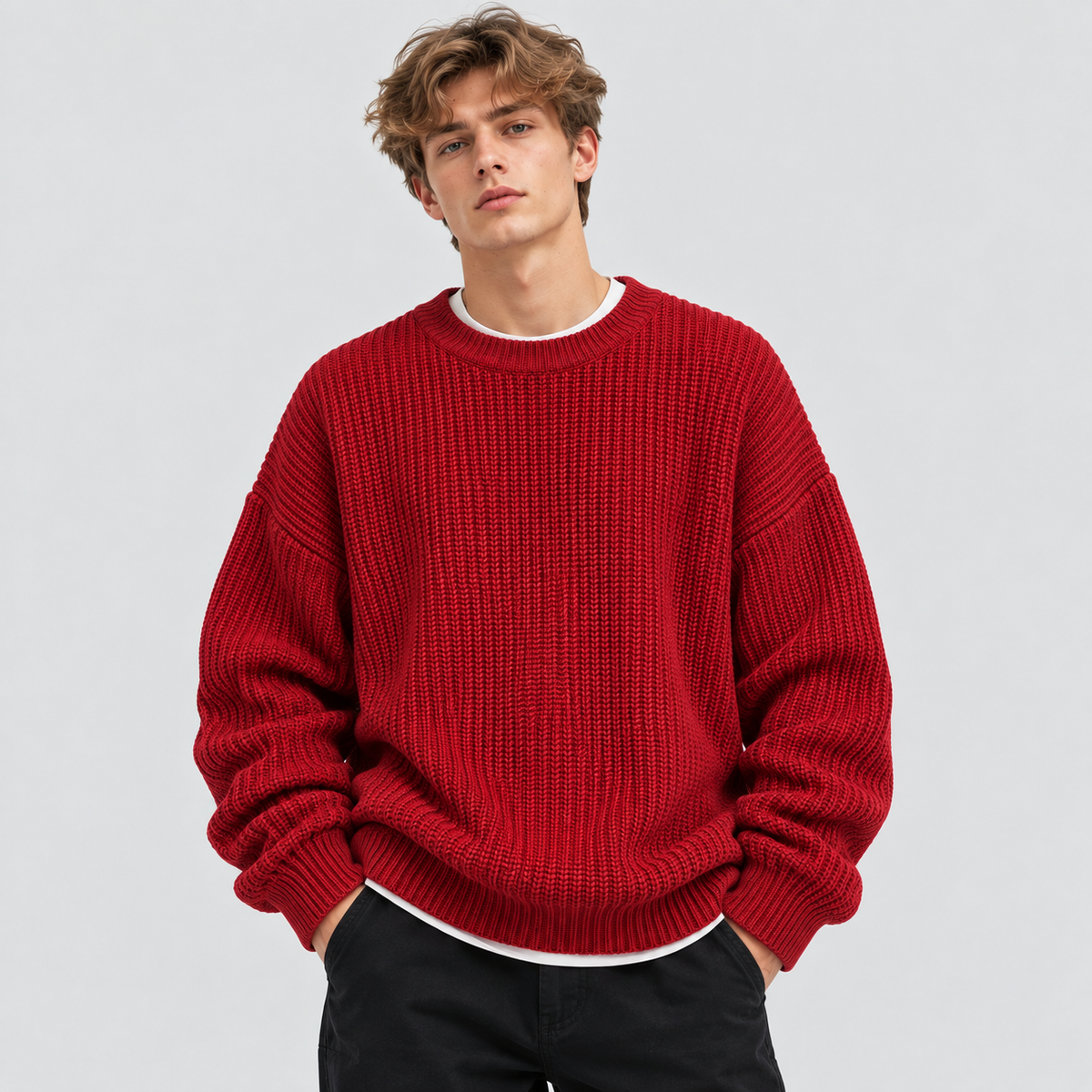 Chunky Strikket Sweater til Herrer - Oversized med Ribbede Manchetter