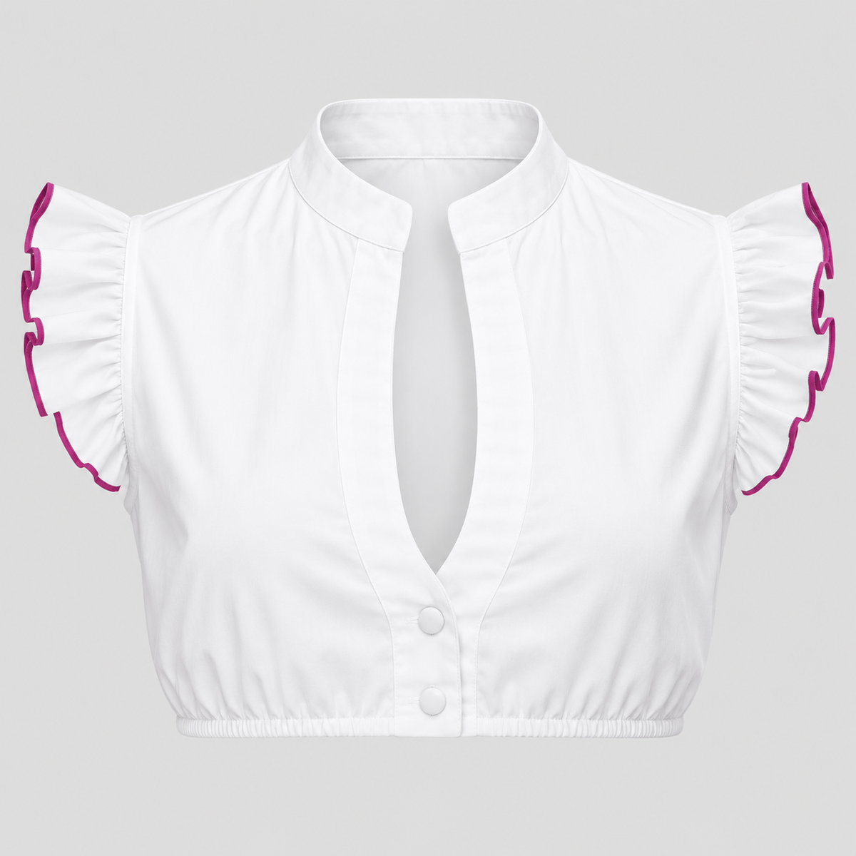 Cropped Dirndlbluse til Damer - Opstående Krave med Lyserød Kant