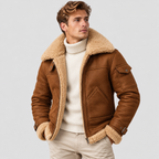 Læderlook Pilotjakke til Herrer - Bred Krave i Shearling-Stil