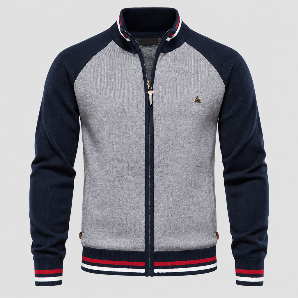Cardigan med Lynlås til Herrer - Colorblock Ærmer og Stribet Kant