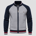 Cardigan med Lynlås til Herrer - Colorblock Ærmer og Stribet Kant