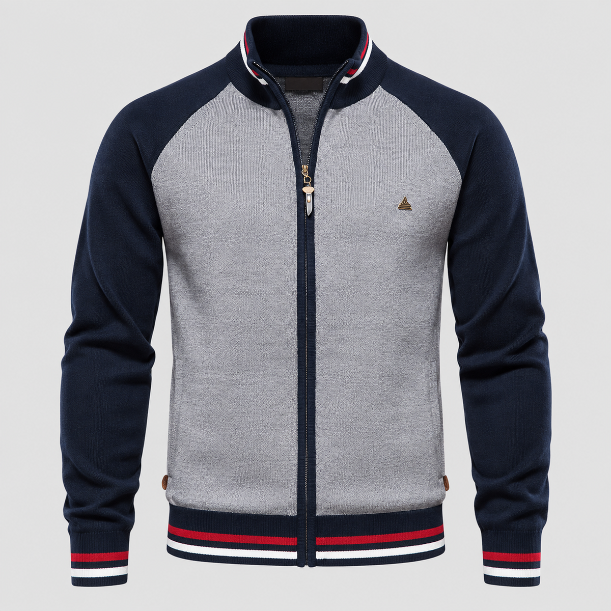 Cardigan med Lynlås til Herrer - Colorblock Ærmer og Stribet Kant