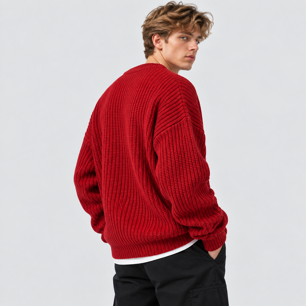 Chunky Strikket Sweater til Herrer - Oversized med Ribbede Manchetter