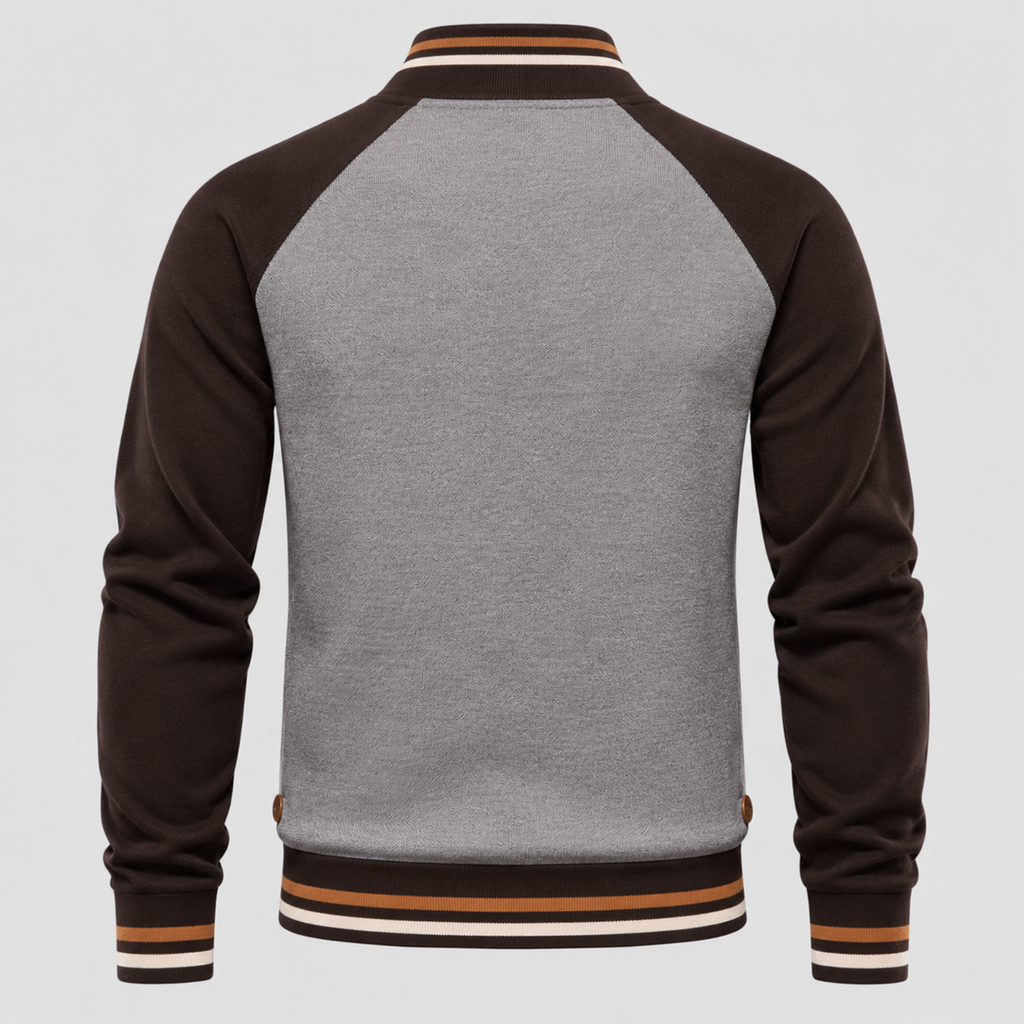 Cardigan med Lynlås til Herrer - Colorblock Ærmer og Stribet Kant