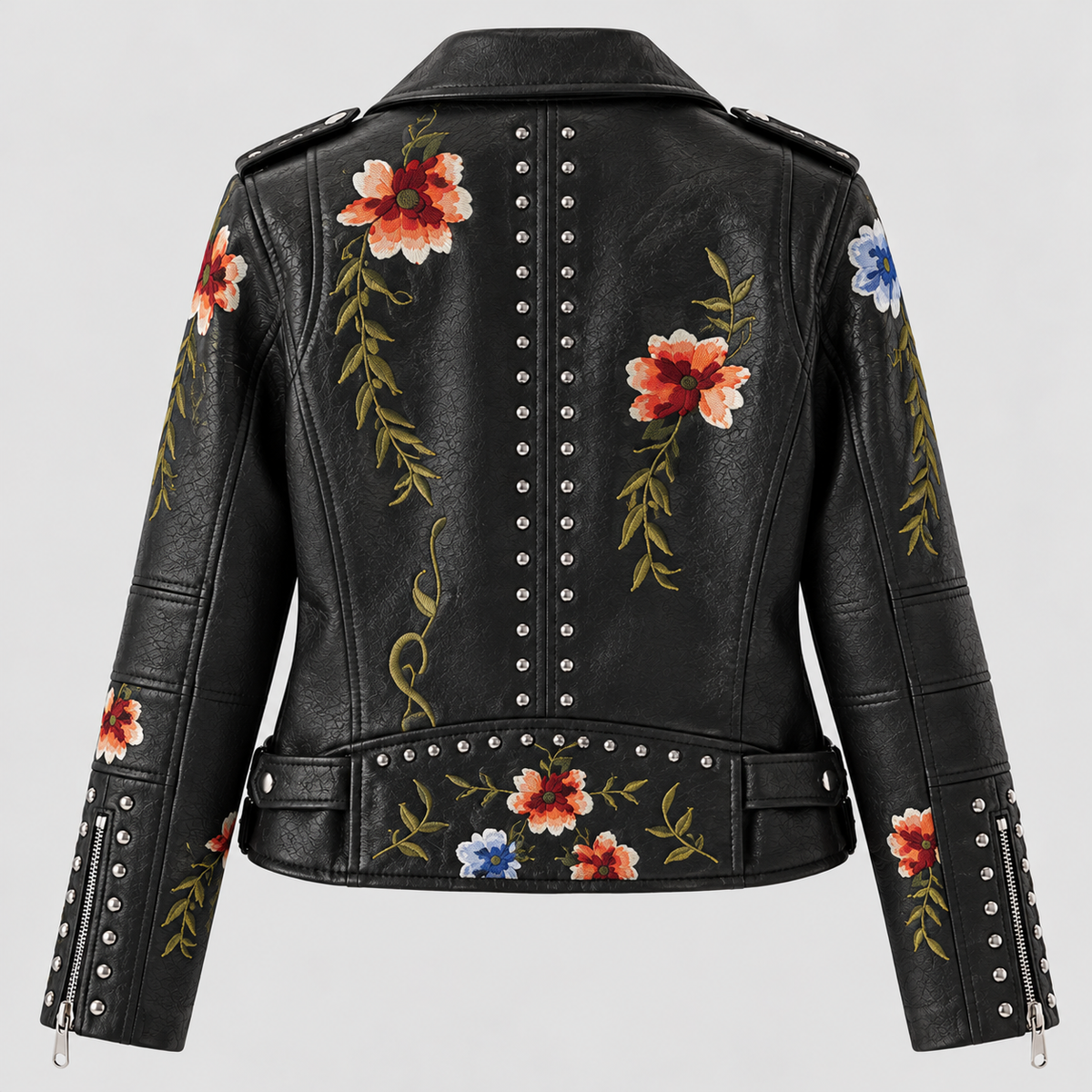 Broderet Motorcykeljakke til Damer - Blomsterprint, Vegansk Materiale