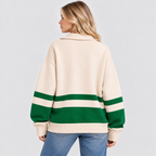Stribet Sweater med Kort Lynlås til Damer - Colorblock Strik
