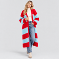 Stribet Cardigan til Damer - Åben Front, Lang Model