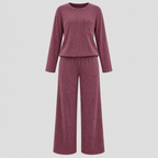 Dame Ribbet Loungesæt – Langærmet Vide Bukser Loungewear